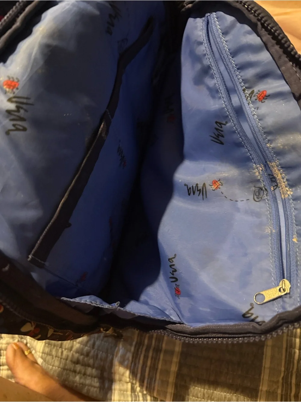 Brighton Navy Backpack with Red, Blue & White Butterfly Motif